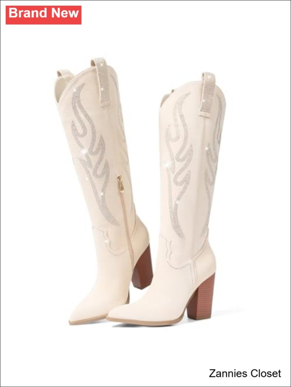 ✨ Embroidered Rhinestone Cowboy Boots Pointed Toe Block Heel Knee-High Western